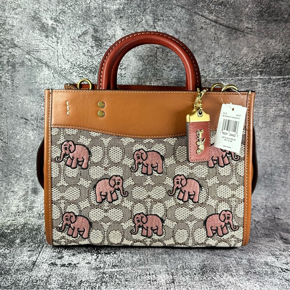 ♥ Rogue 25 In Signature Textile Jacquard Embroidered Pink Elephants ~ NWT ♥